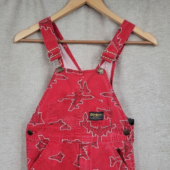 Oshkosh Vintage Vestbak Red Airplane Print Overalls Size 7 - Picture 6 of 16